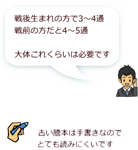 必要な戸籍謄本は3～5通程度以上です